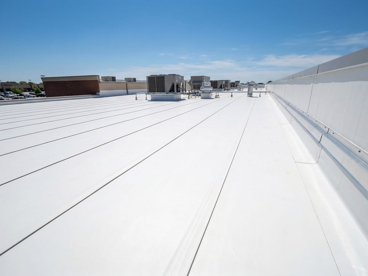 Commercial TPO low-slope roofing system on a Wichita property